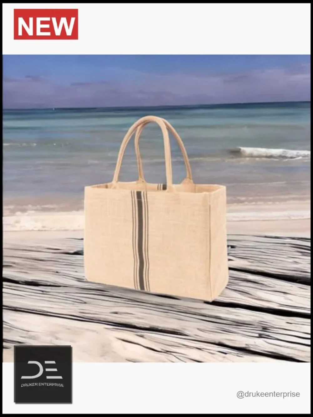 Jute Market Tote with Handles, Reusable Grocery Bag